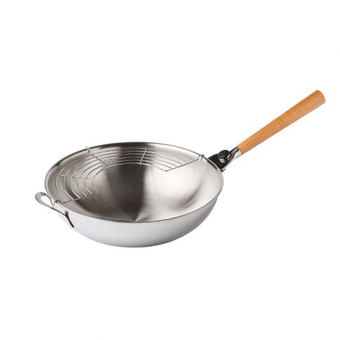 O'WOK GOURMET - STAINLESS STEEL - WOODEN HANDLE AND GRILL