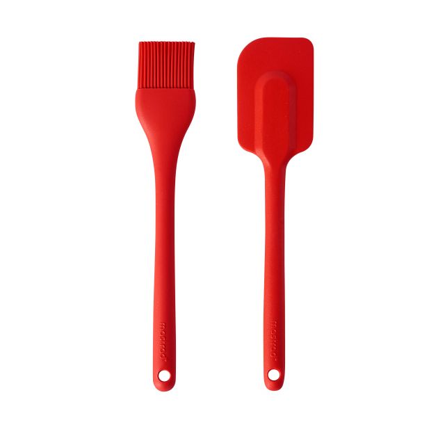 SET of red silicone spatula & brush